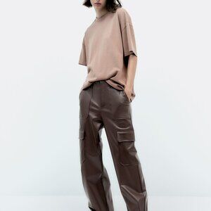 Brown leather cargo pants